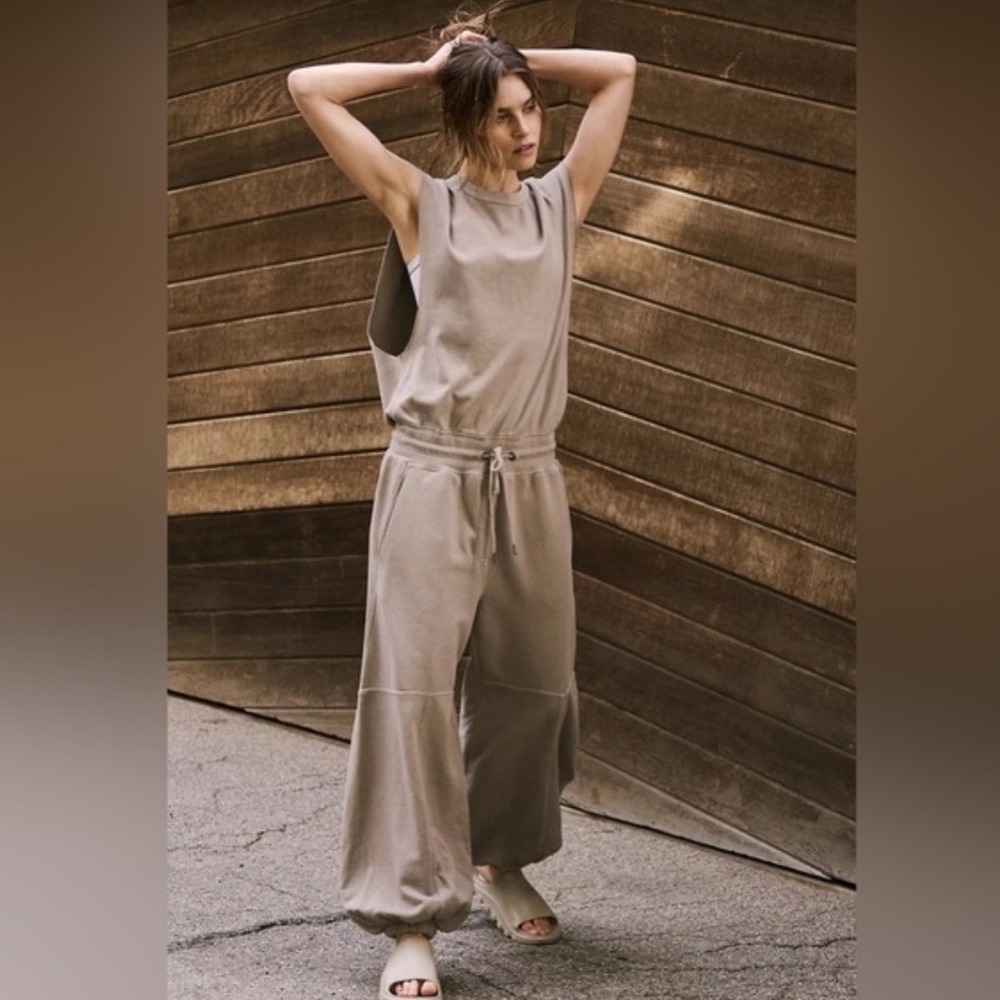 Free People Movement Size S Throw and Go Jumpsuit Taupe Brown Sleeveless Jumper